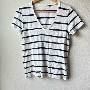 Madewell White & Blue Striped Tee w/Pocket Size M